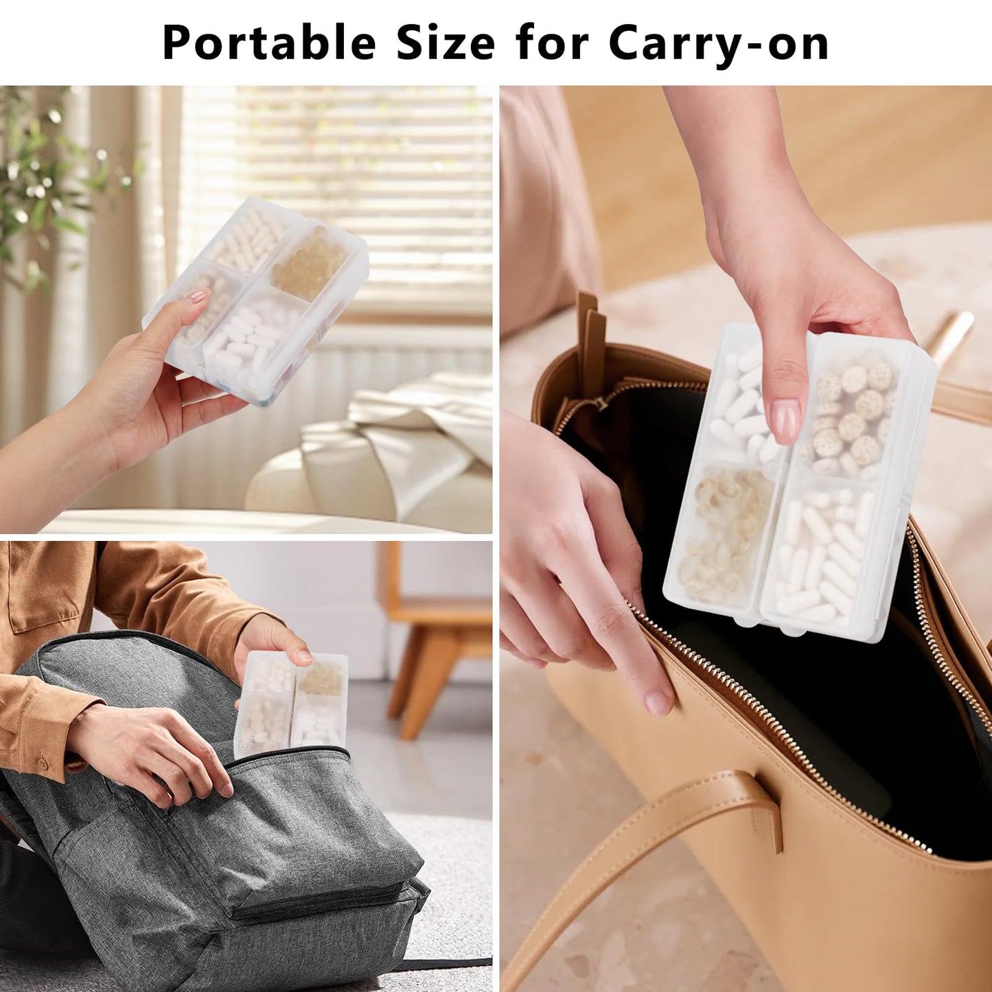 FYY 2 Pcs Daily Pill Organizer, 7 Compartments Portable Pill Case Travel Pill Organizer,[Folding Design] Pill Box for Purse Pocket to Hold Vitamins,Cod Liver Oil,Supplements and Medication-Clear