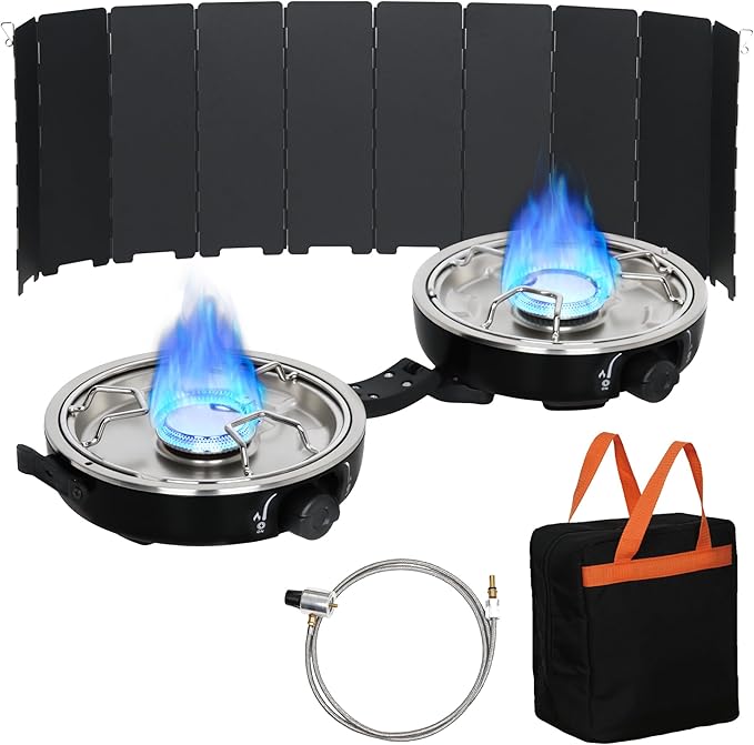 UNICCA Propane 2-Burner Camping Stove with Windscreen, Portable& Foldable Camping Stoves with Carry Bag, 20000 BTU Camp St...