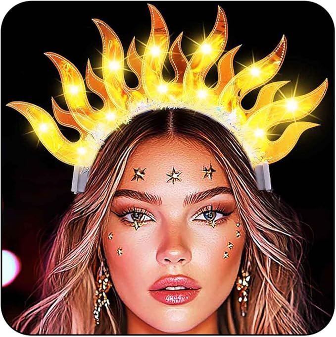 Sixexey Light Up Headband Fire Crown Hair Band LED Flame Headpiece Party Rave Hair Accessories for Women