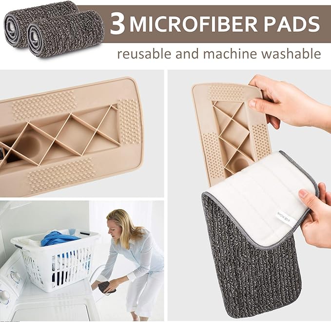 Microfiber Spray Mop for Floor Cleaning, Dry Wet Wood Floor Mop with 3 pcs Washable Pads, Handle Flat Mop with Sprayer for Kitchen Wood Floor Hardwood Laminate Ceramic Tiles Dust