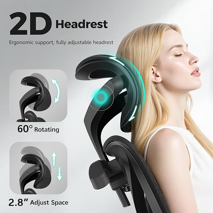 Ergonomic Office Chair High Back Desk Chair with Lumbar Support, Breathable Mesh Computer Chair with Adjustable Armrests Height, Reclining Swivel Big and Tall Gaming Chair for Home Office(Black)
