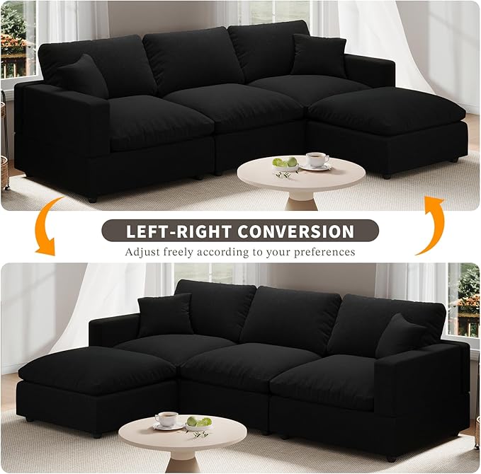 Modular Sectional Sofa Cloud Couch for Living Room, Modern Minimalist Comfy Deep Sofa Couches, Upholstered Couch with Removable & Washable Cushion Covers, Wide Armrest, Filled with Down and Cotton