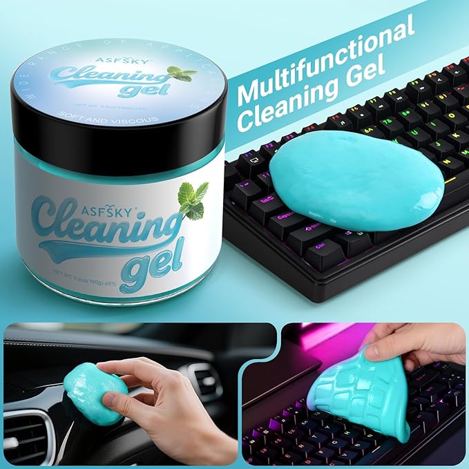 ASFSKY Car Cleaning Gel (Blue,Mint) Cleaning Putty Universal Dust Cleaning Car Interior Cleaner Keyboard Dust Remover Car Slime Gifts for Men Women Girl Christmas Stocking Stuffers（1 Pack）