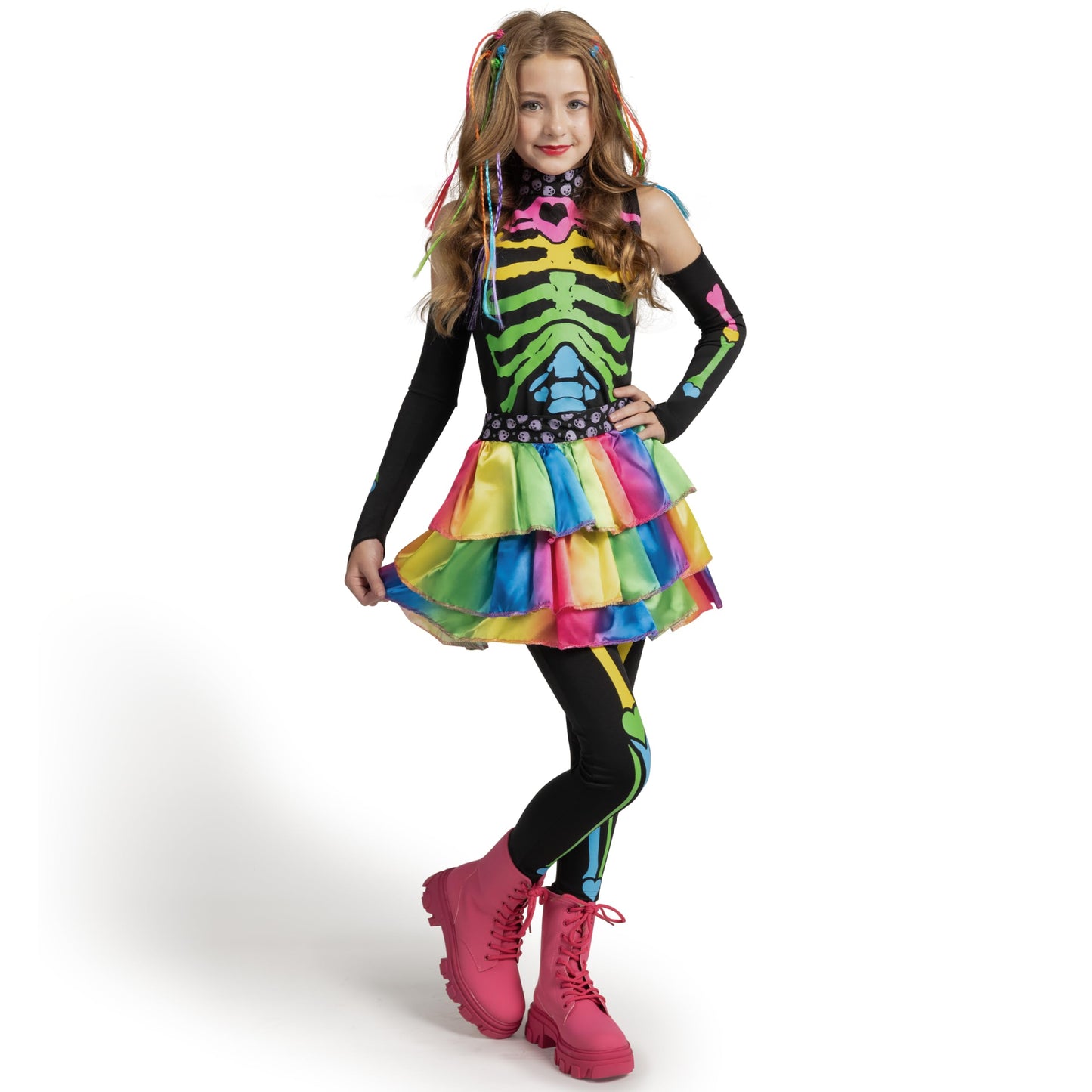 Spooktacular Creations Halloween Kids Skeleton Costume, Funky Punky Bone Colorful Skeleton Deluxe Costume, Halloween Set