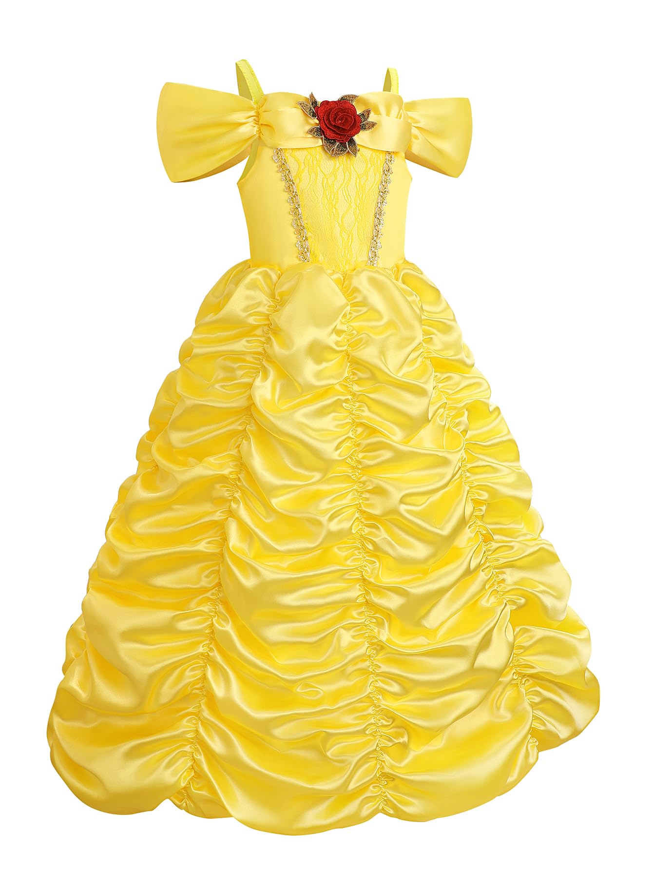 CQDY Girls Halloween Princess Belle Costume Dress Yellow Fancy Cosplay Dress Up Clothes Christmas Fairy Outfits