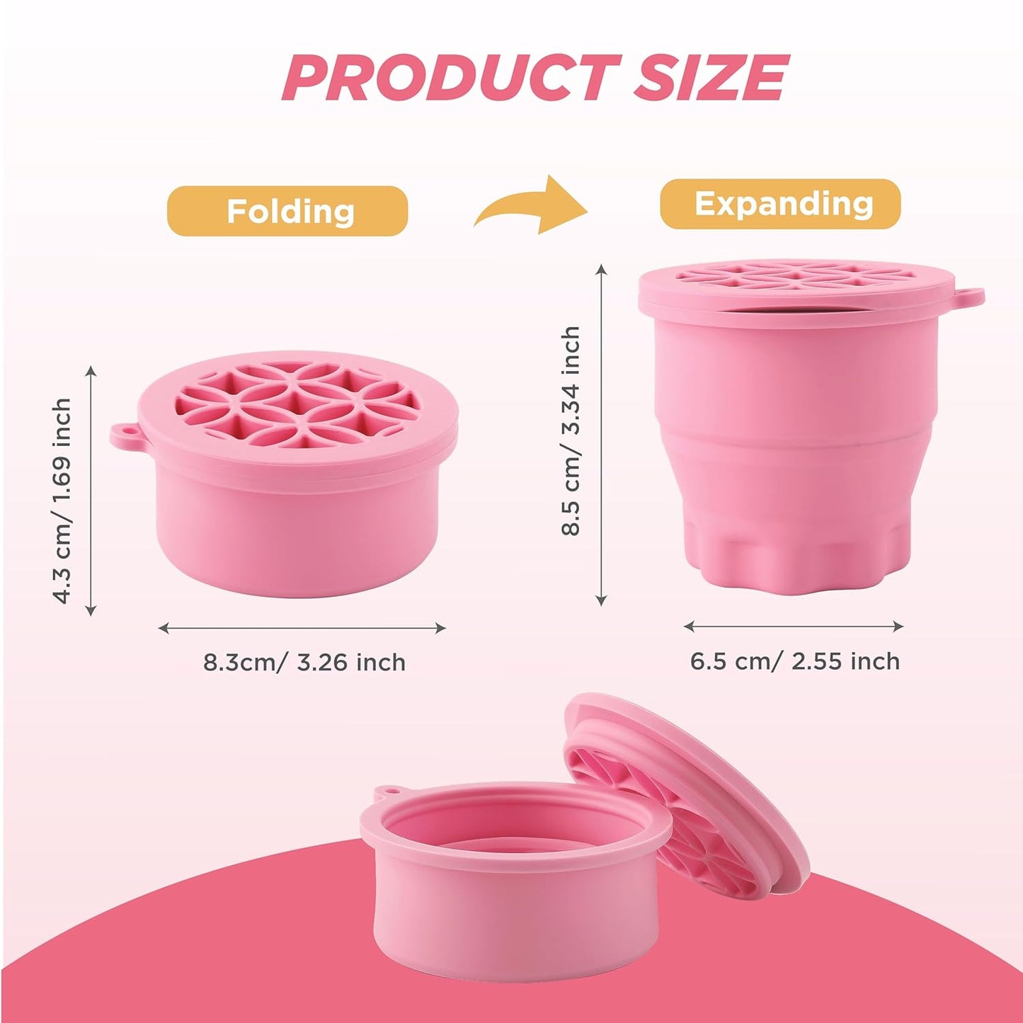 Makeup Brush Cleaner - Foldable Silicone Makeup Brush Cleaner Mat with Brush Storage Holder Makeup Brush Cleaning Bowl Cosmetic Brush Washing Tool for Cleaning Organizer and Drying (Purple and Pink)