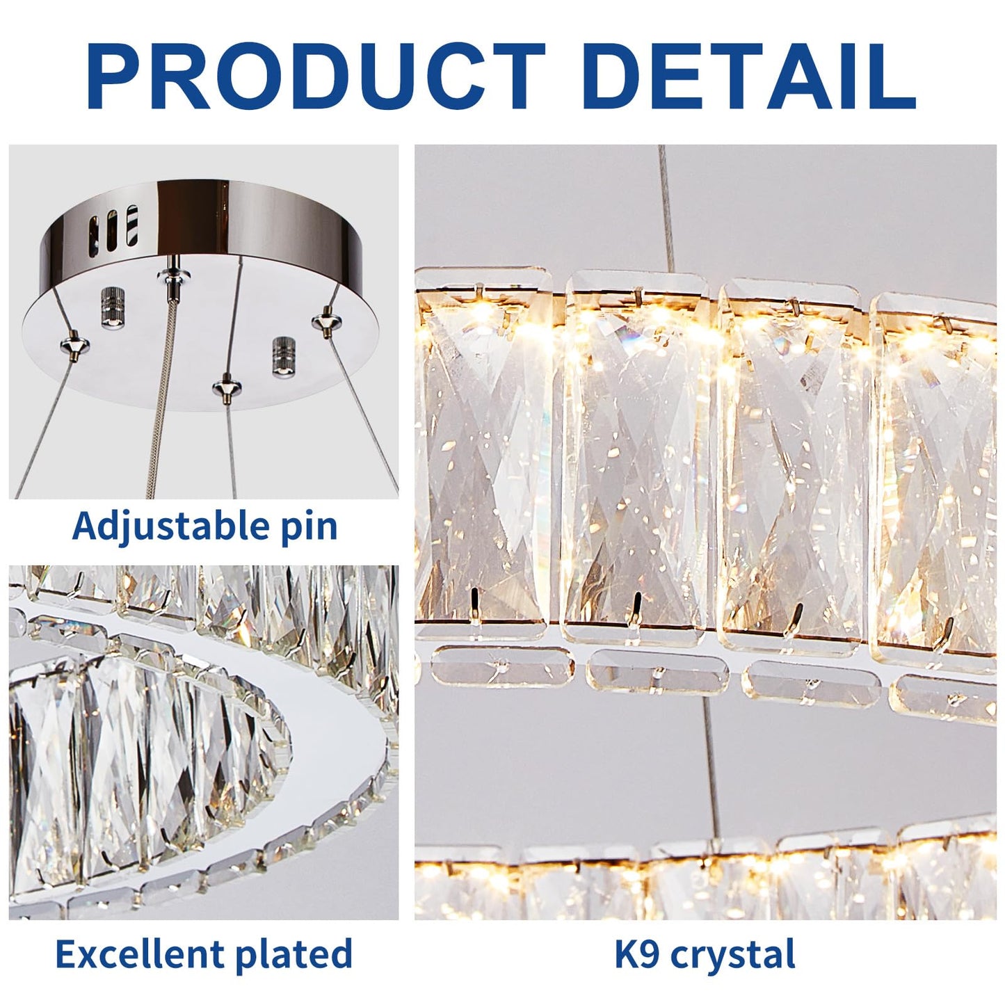 Depuley Modern LED Crystal Chandelier: 11.8" + 19.7" Rings Dimmable Pendant Light Adjustable for Dining Room - 42W Double-Decker Round Crystal Chandeliers for Bedroom Living Room Porch Foyer