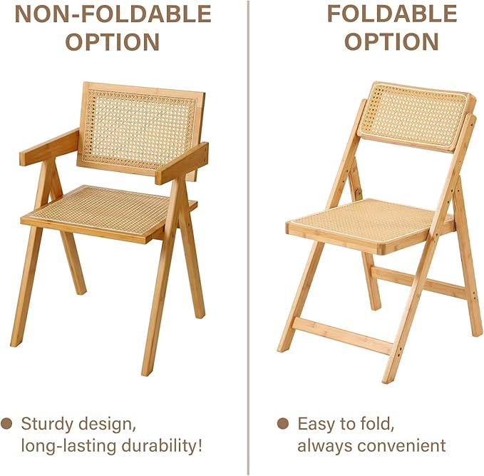 Furlide Rattan Dining Chairs Set of 4, Modern Mid Century Accent Chairs, Comfy Armchairs, Outdoor Rattan Chairs with Armrest for Bedroom Living Room Reading Room Dining Kitchen