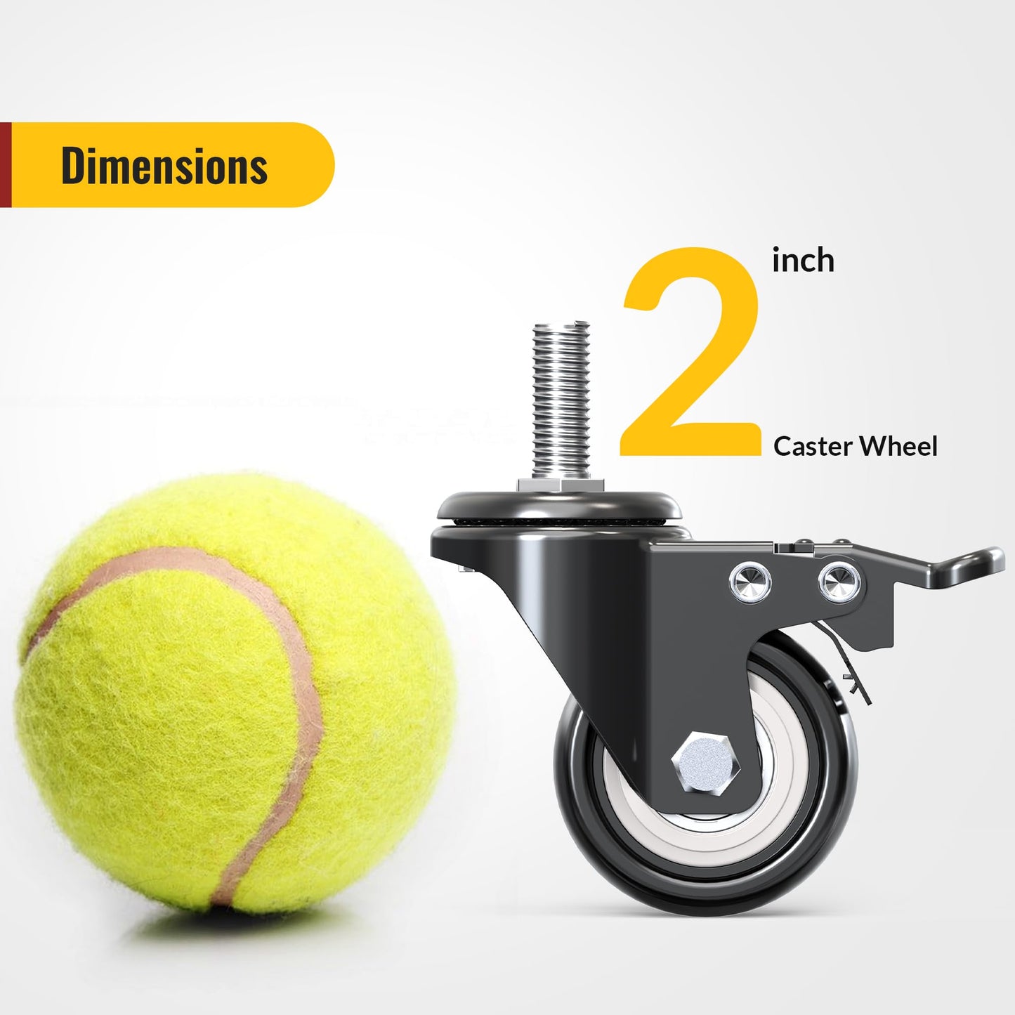 HOLKIE Stem Caster Wheels 2 inch Total Locking Casters Set of 4, Threaded Stem 3/8" -16 x 1 (Diameter 3/8", Length 1") Swivel Heavy Duty Castors Black
