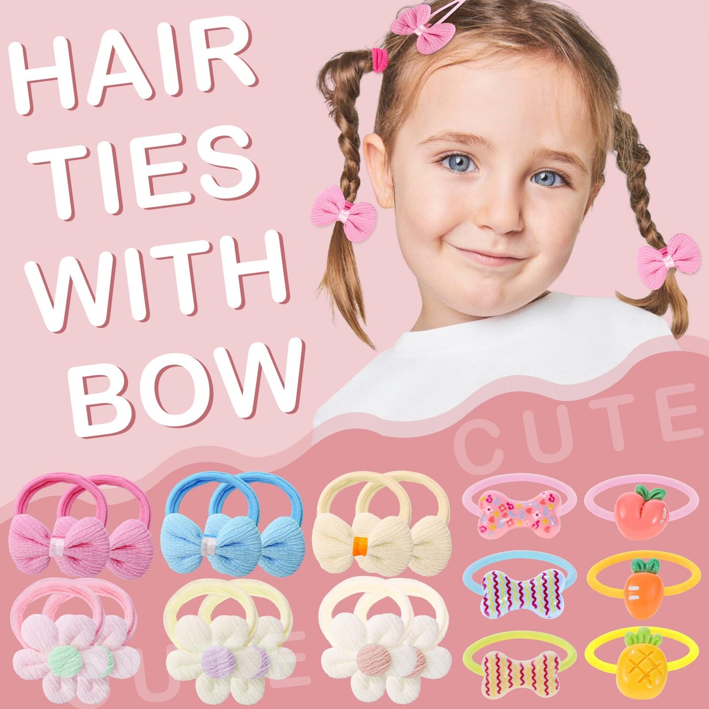 obeoby 156 Pcs Toddler Hair Ties Girls Hair Accessories, Baby Hair Bows Cute Flower Hair Ties Mini Hair Clips Little girls Hair Accessories for Thick Hair