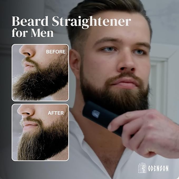 Odenson Beard Forger - Ultimate Tool, Cordless Heated Brush and Straightener for Beard and Hair, Heated Comb for Beard Styling and Care