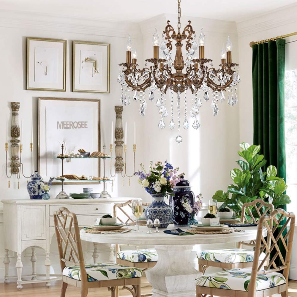 MEEROSEE Crystal Chandeliers Contemporary Chandelier 6 Lights Island Lighting Candle Pendant Ceiling Light Fixture for Dining Room Living Room Kitchen Bedroom Hallway Entry D22.1