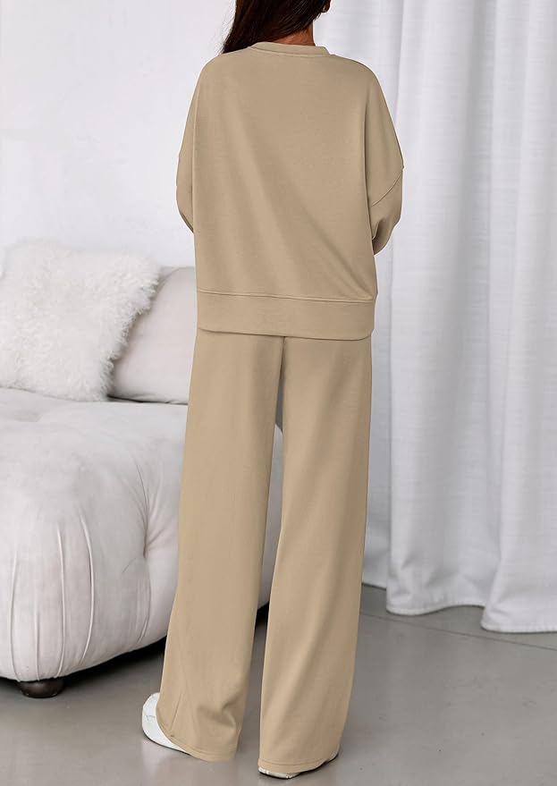 PRETTYGARDEN 2 Piece Sets For Women Fall Trendy Long Sleeve Sweatshirt Wide Leg Pants Loungewear Set Matching Sweatsuit