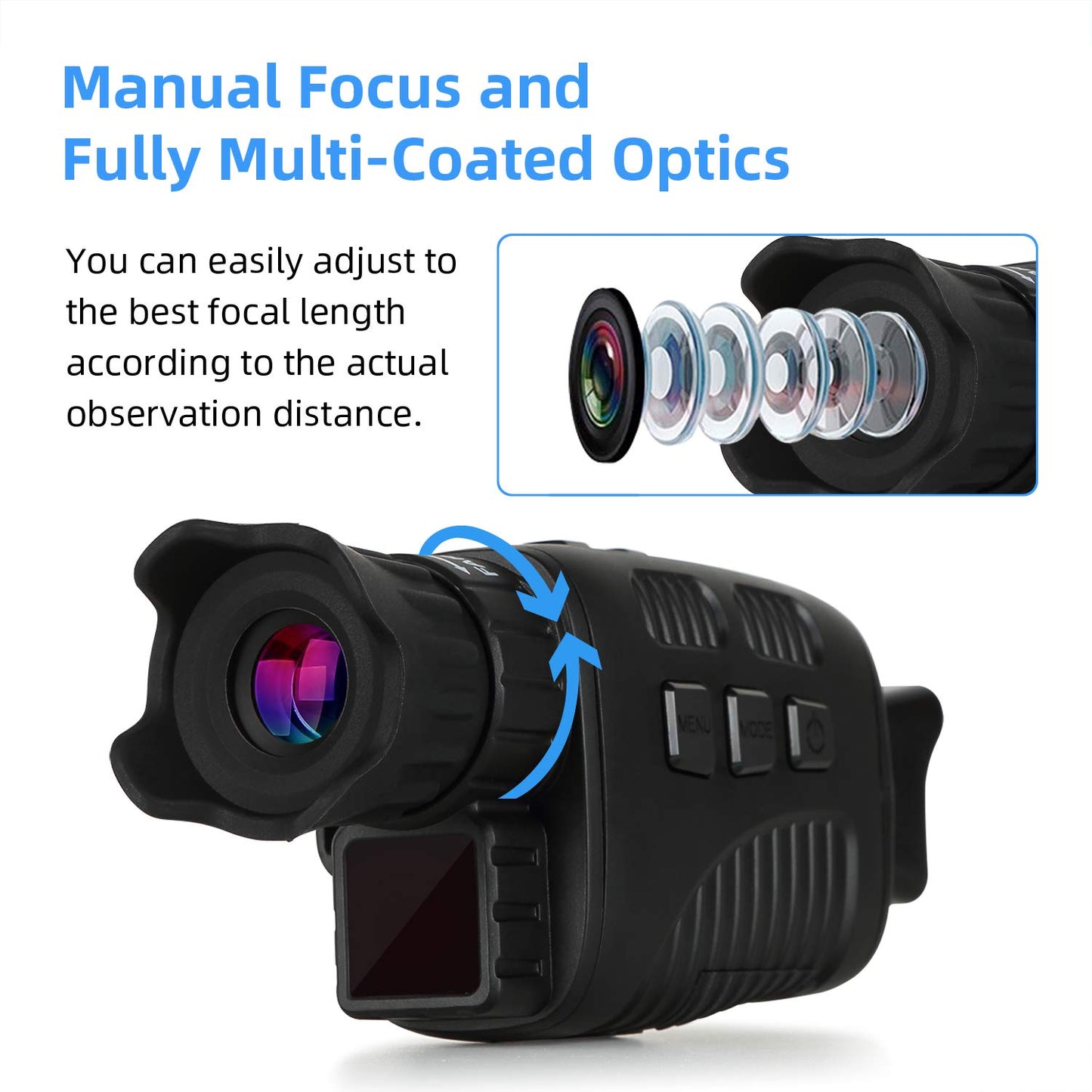 Digital Real Night Vision Monocular Goggle, Infrared Binocular for Hunting, Surveillance, Spotting and Spy, 4X Digital Zoom and Take HD Photo & 960P Video from 200m in Total Darkness