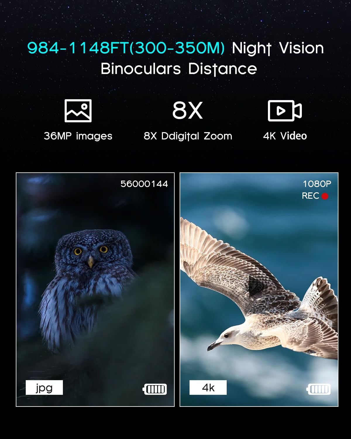 4K Night Vision Binoculars with Video Recording for Men, Gifts for Dad & Husband, 3.2" HD Display, 8X Zoom, 32GB Card, for Valentine’s Day, Birthday, Outdoor Camping and Wildlife Observation