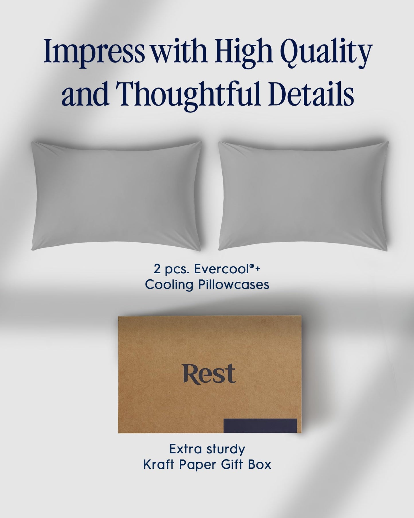 REST® Evercool®+ Cooling Pillow Cases Standard - 2 Pillowcase for Sensitive Skin, Silver Infused Fabric for Hygienic Sleep, Silky Smooth for Curly Hair, High Elastic for Snug Fit (19x29 inches)