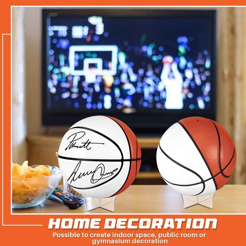 Hiboom Autograph Basketball with Acrylic Ball Stand Operation Christmas Signing Autograph Ball Panel Blank Signature Official for High School College Coach Gift(4 Pcs,White and Brown,Size 7)