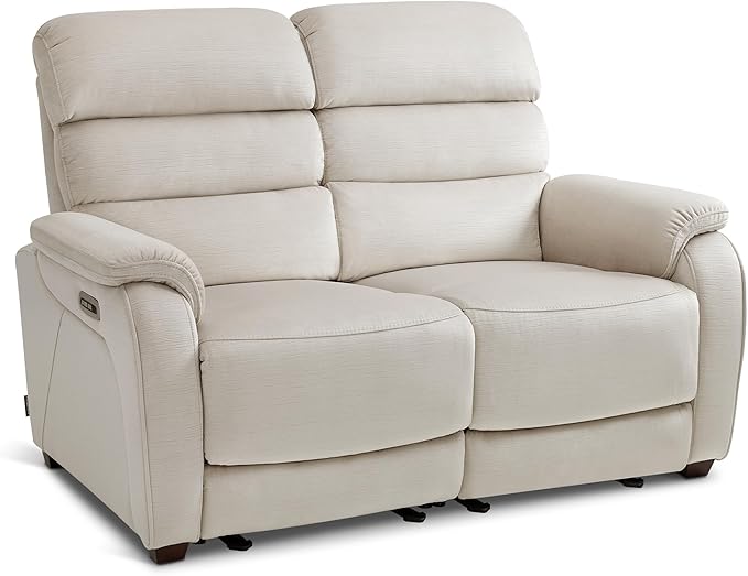 MCombo 61.6'' Wall Hugger Power Loveseat Recliner, Reclining Loveseat with Adjustable Headrest, USB Charge Ports, Wood Legs for Living Room, RVs, Small Spaces, Fabric ST258M1 (Loveseat, Beige)