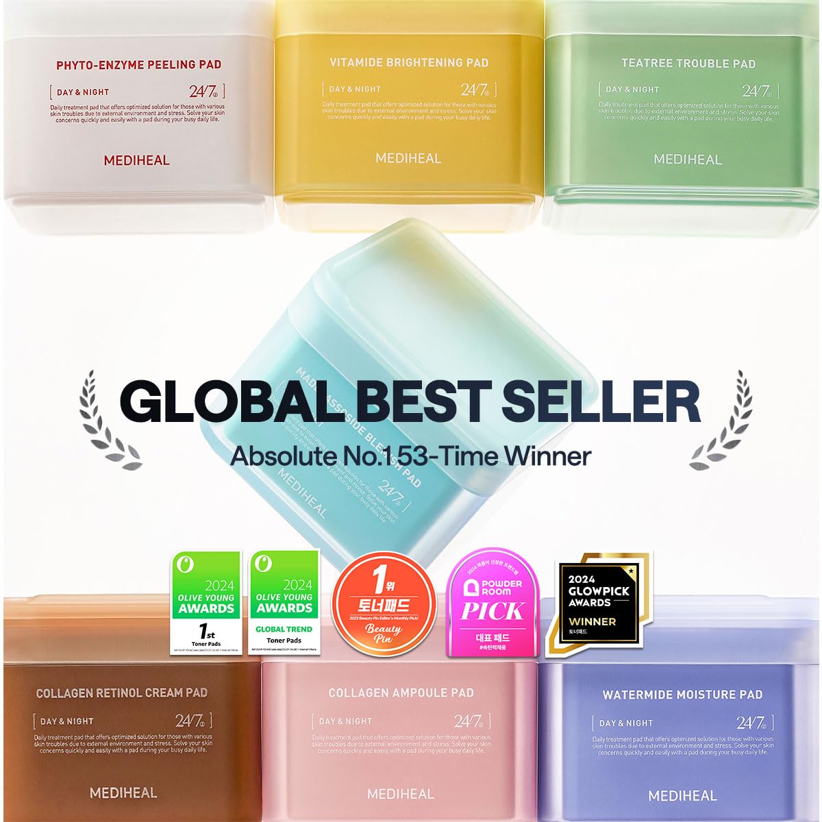 MEDIHEAL Watermide Moisture Pad - Square Cotton Facial Toner Pads with Icelandic Glacial Water - Improve Skin Temperature, Hydra