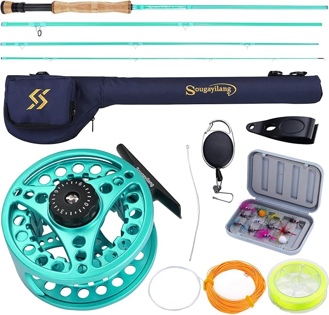 Sougayilang Fly Fishing Combo, 4 Piece Fly Rod and CNC Machined Aluminum Alloy Reel Complete Starter Package with Rod Bag