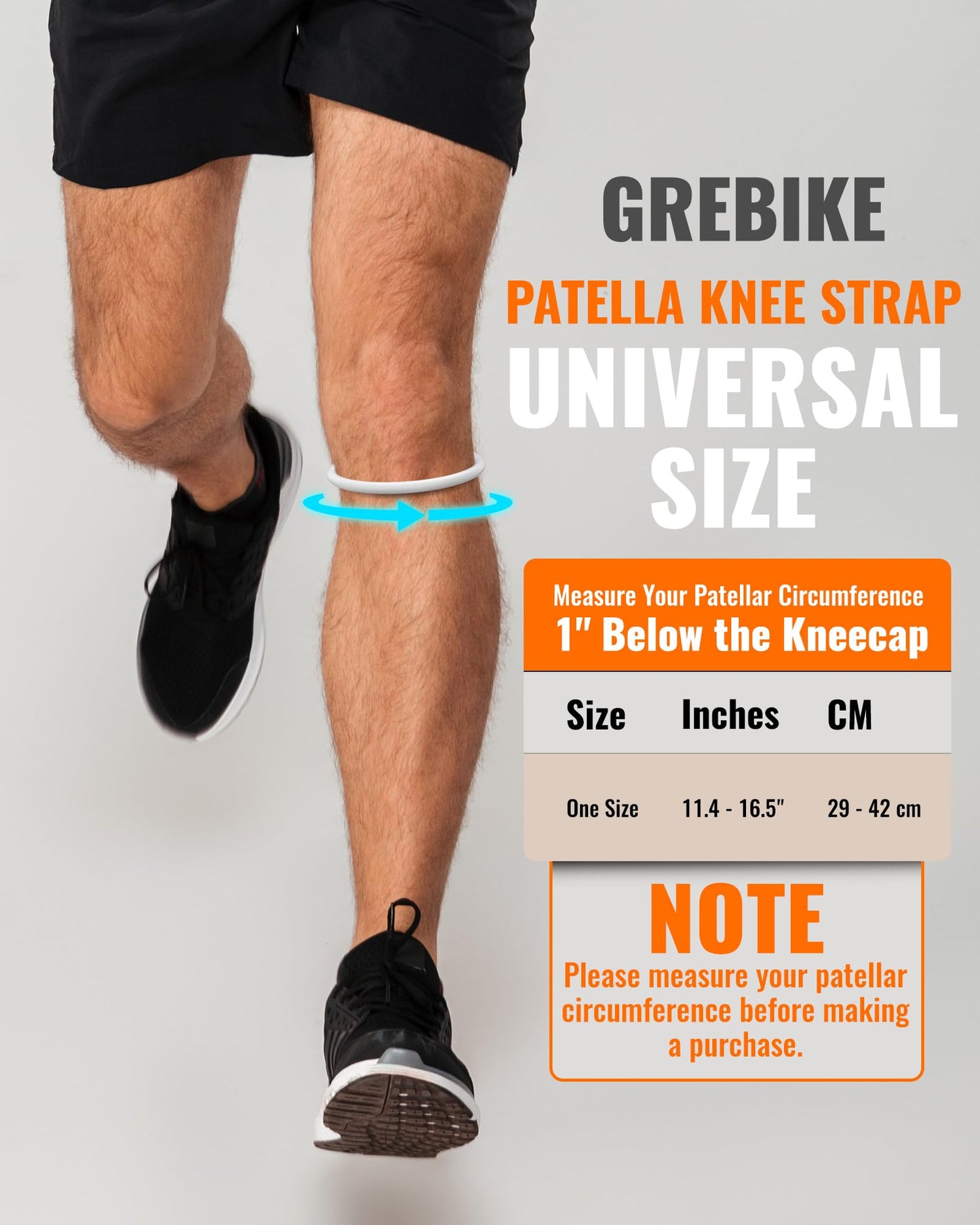 GREBIKE 2PCS Patellar Tendon Support Strap for Knee Pain Relief, Knee Bands for Basketball, Running, Tennis, Soccer and Hiking, Silicone Patella Band for Women and Men, Includes Storage Bag (White)