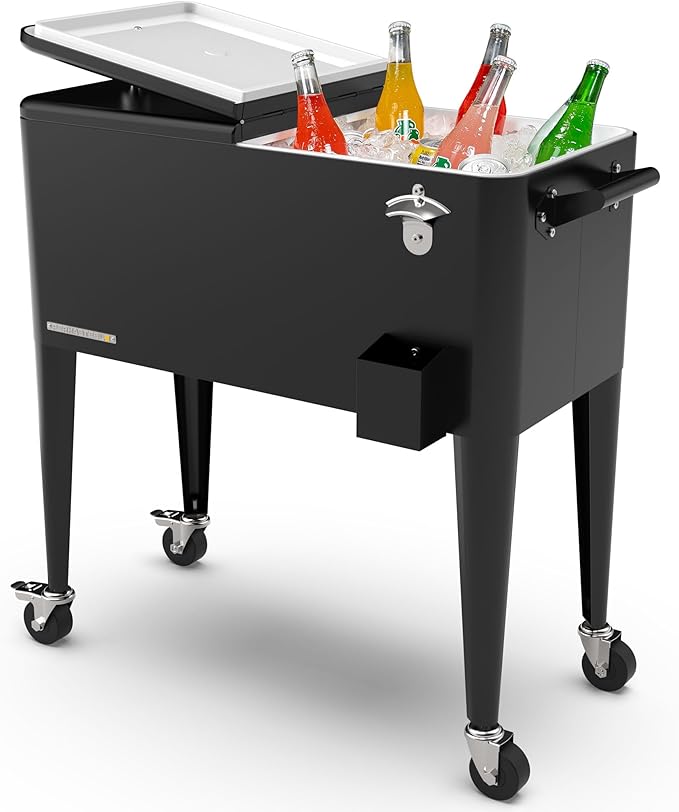 Permasteel 80 Quart Party Cooler, Rolling Ice Chest with Wheels and Handles for Indoor Outdoor Patio