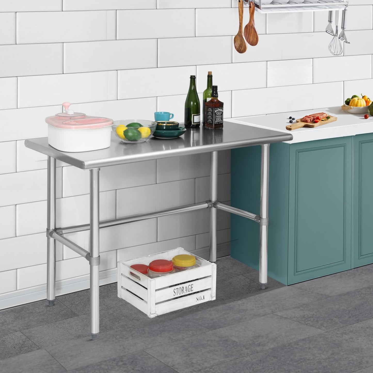 Hally Open Base Stainless Steel Table 24 x 36 Inches, NSF Commercial Heavy Duty Prep & Work Table with Galvanized Legs for Restaurant, Home and Hotel