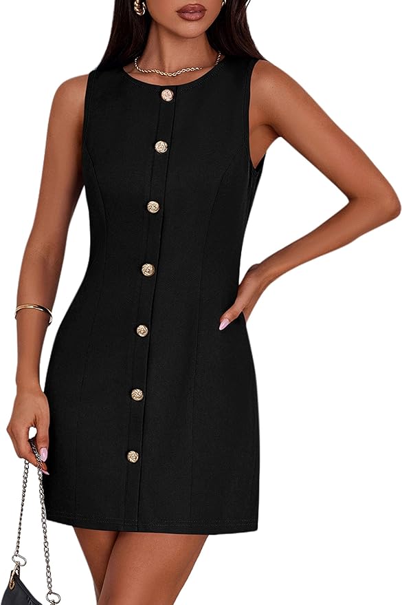PRETTYGARDEN Work Dresses for Women 2026 Summer Business Formal Short Dress Sleeveless Button Down Elegant Office Outfits