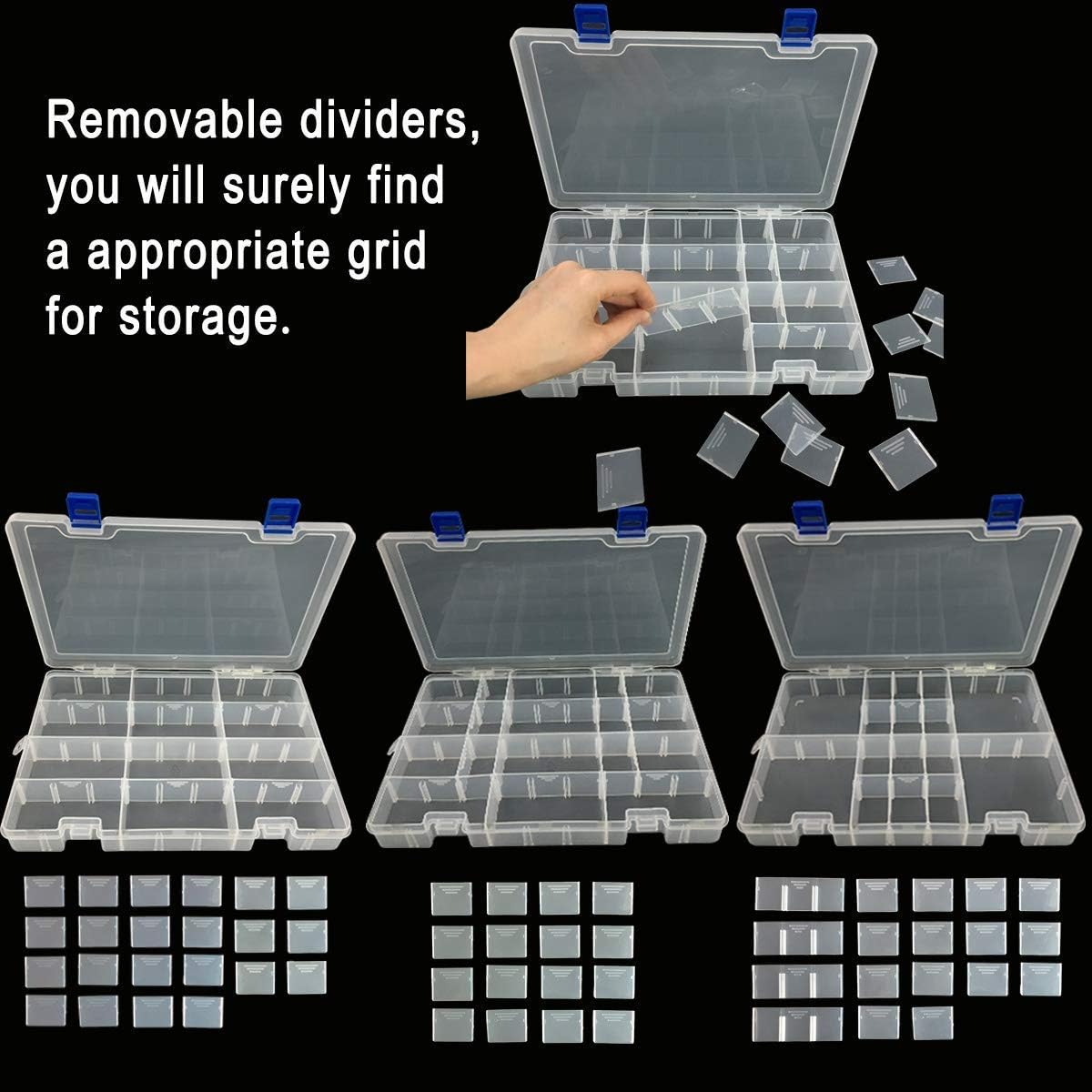 Qualsen Plastic Organizer Storage Box with Adjustable Dividers, Fishing Tackle Box and Bead Organizer Box for Jewelry, Beads, Earrings, Tools, Fishing Hooks, and Small Accessories（34 Grid x 4）