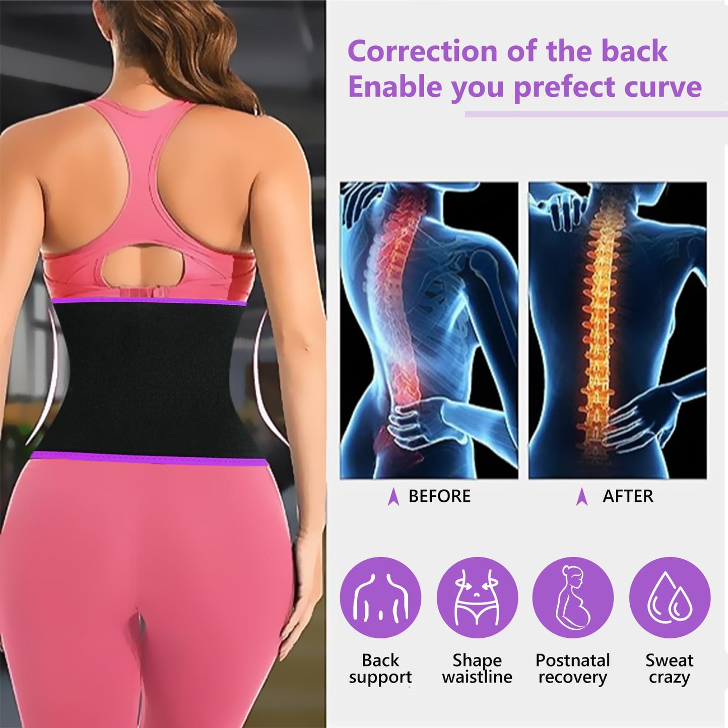 AMZBOSS Waist Trainer for Women Lower Belly Fat, Waist Sweat Band for Women, Belly Band Sweat Belt, Body Shaper, Stomach Wrap (Purple, Medium)