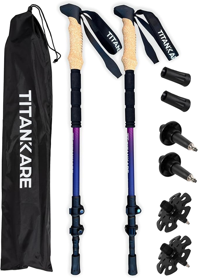 Collapsible Lightweight Trekking Poles – Walking Sticks for Seniors, Cork Grips Adjustable Carbon Fibre Nordic Poles for M...