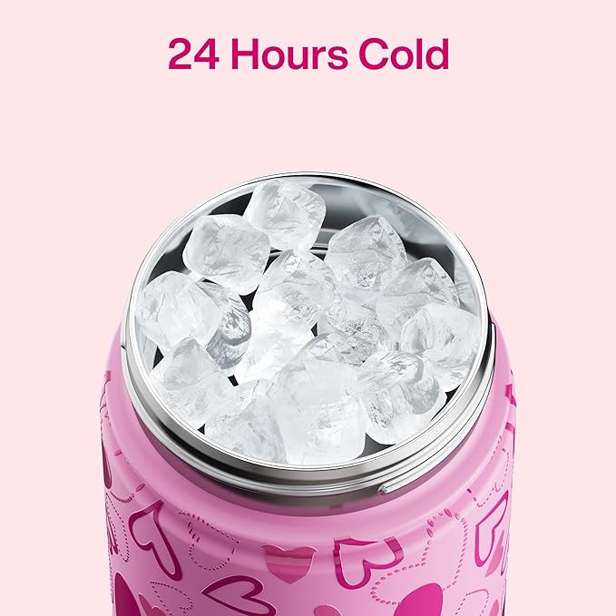 ENCOOL Valentine's Day Insulated Water Bottle with Straw Stainless Steel Water Bottle, Leak-Proof, BPA-Free, Keeps Cold for 24 Hours for Sports, Travel, School (26 oz, Sweet Hearts Pink x Pink)