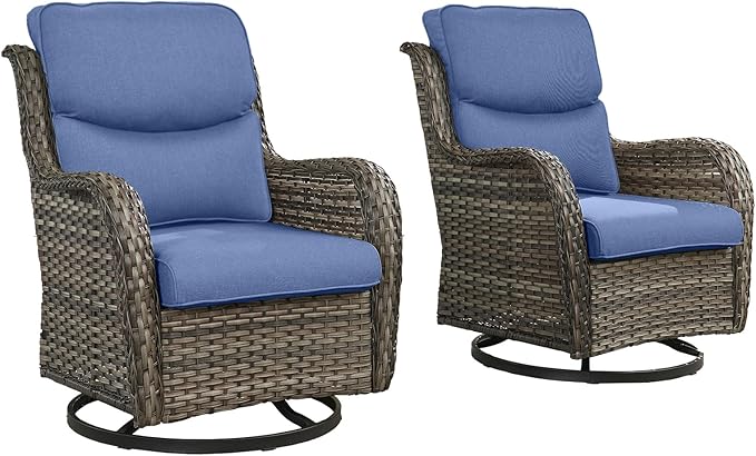 Rilyson Wicker Rocking Chair Swivel Chairs - Rocker Patio Chairs Set of 2 Rattan Rocking Chair for Outdoor Porch Deck Garden Backyard (Mixed Grey/Blue/Smile)