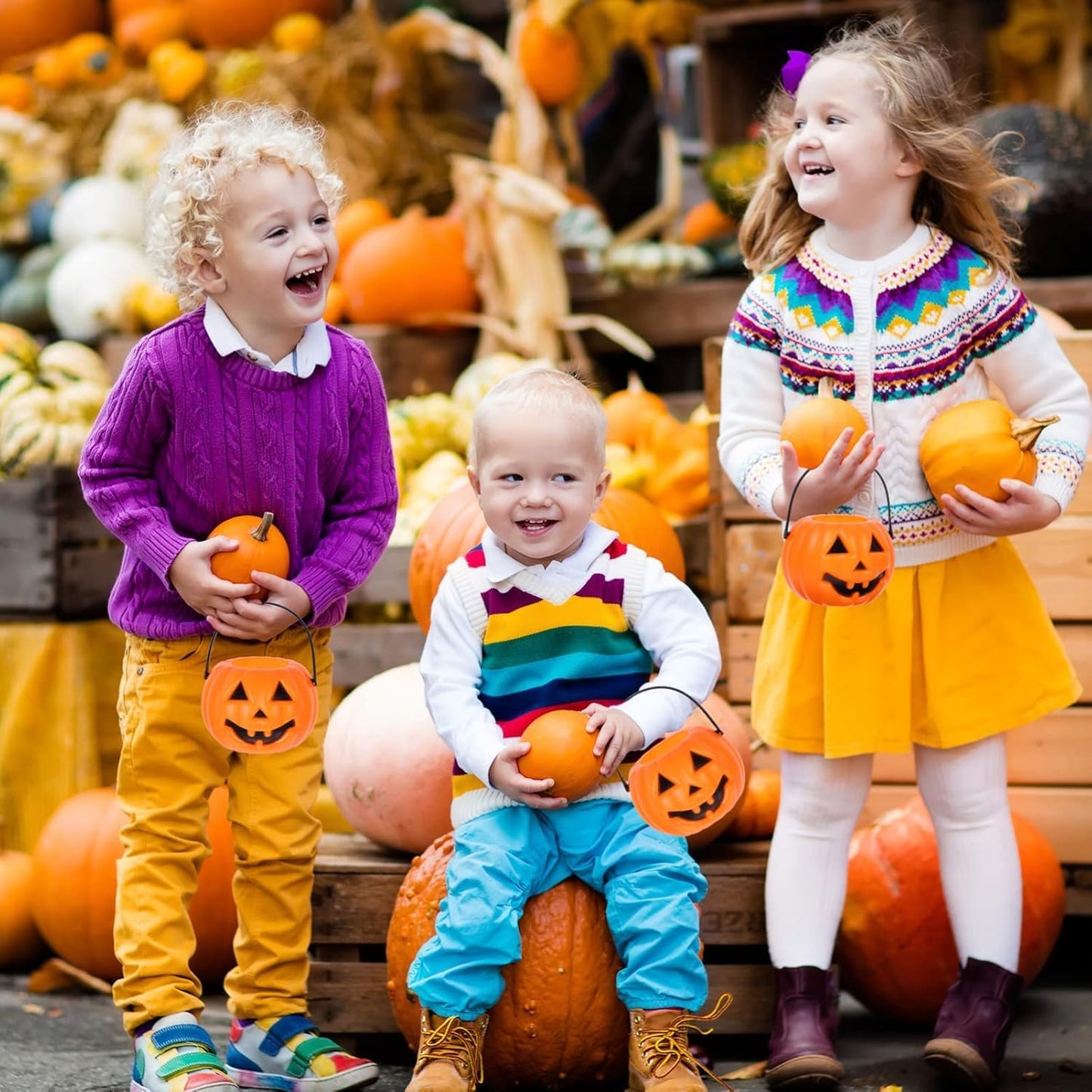 Ciieeo 20PCS Small Halloween Pumpkin Bucket 7CM Mini Plastic Portable Trick or Treat Pumpkin Candy Buckets Bulk for Halloween Party Decoration Supplies