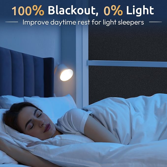 rabbitgoo Blackout Window Privacy Film with Tools Glass Bathroom Static Cling Sun Heat Blocking Light Darkening Removable Coverings for Home Bedroom Door UV Protection Sticker, 17.5 x 78.7 inches
