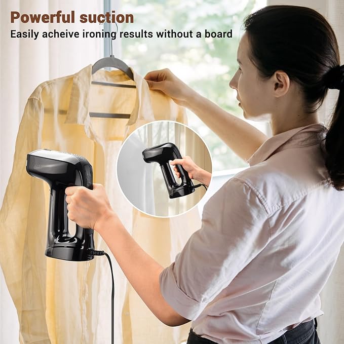 Vacuum Steamer for Clothes, Handheld Travel Steamer with 3200Pa Suction & Dual Mode, 30s Fast Heat-Up, Portable Instantly Dry Garment Steamer Iron (for 110-120V) - Black
