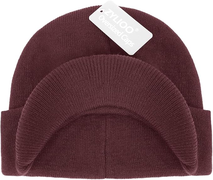 Zylioo Oversize Beanie Hats, XXL Big Size Ribbed Knit Cuffed Winter Hat for Cold Weather, Warm Skull Watch Cap