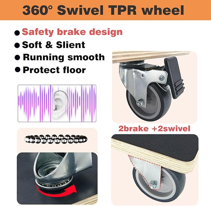 DrTakepeak Anti-Slip Plywood Platform Dolly 2 Swivel + 2 Brake Caster Wooden Cart 550 Lbs Capacity (2 Packs per Set) Furniture Transporter Widely Use for Moving Heavy Furnitures,Goods, Green Plants