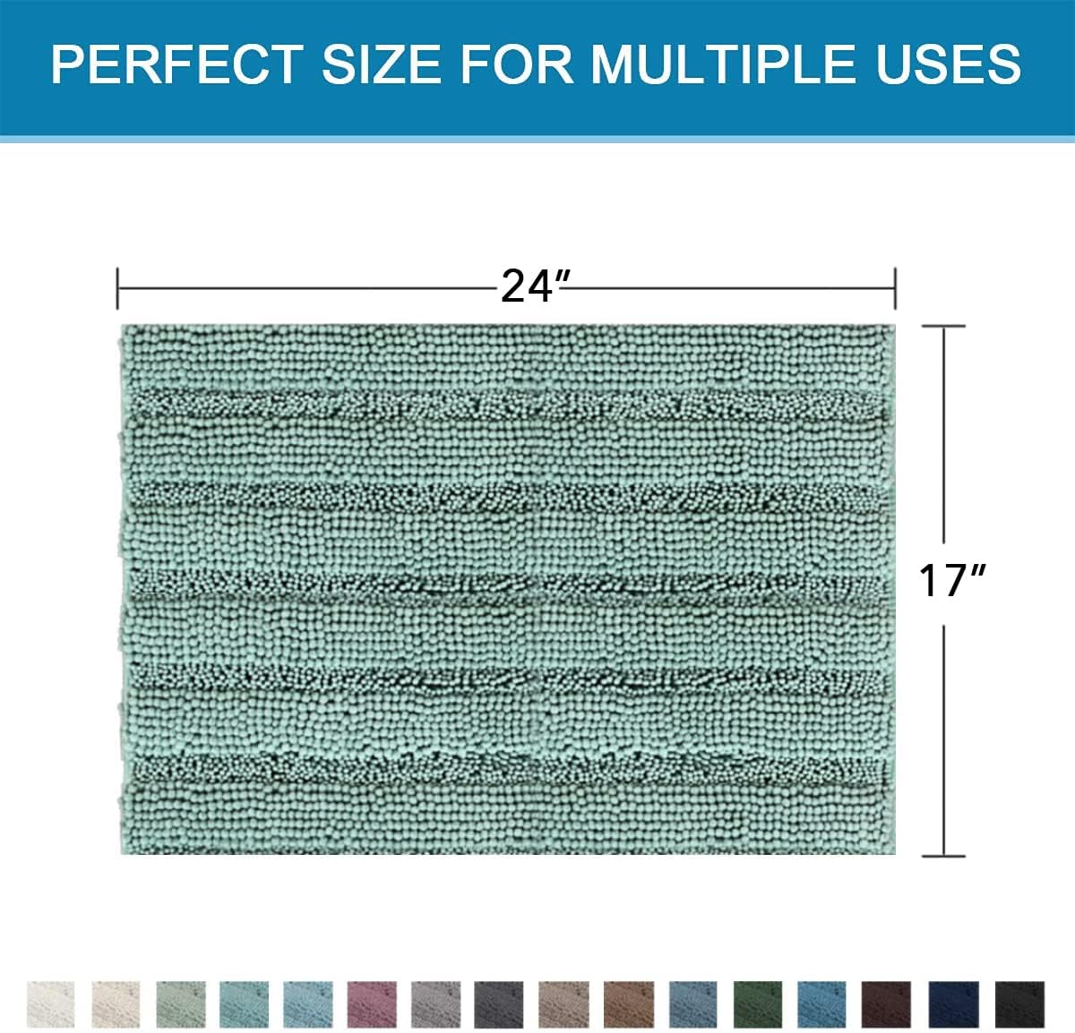 H.VERSAILTEX Bathroom Rugs Bath Rugs for Bathroom Non Slip Bath Mats Extra Thick Chenille Striped Rug 17" x 24" Absorbent Soft Shaggy Washable Dry Fast Bath Mats for Bath Room Floor - Eggshell Blue
