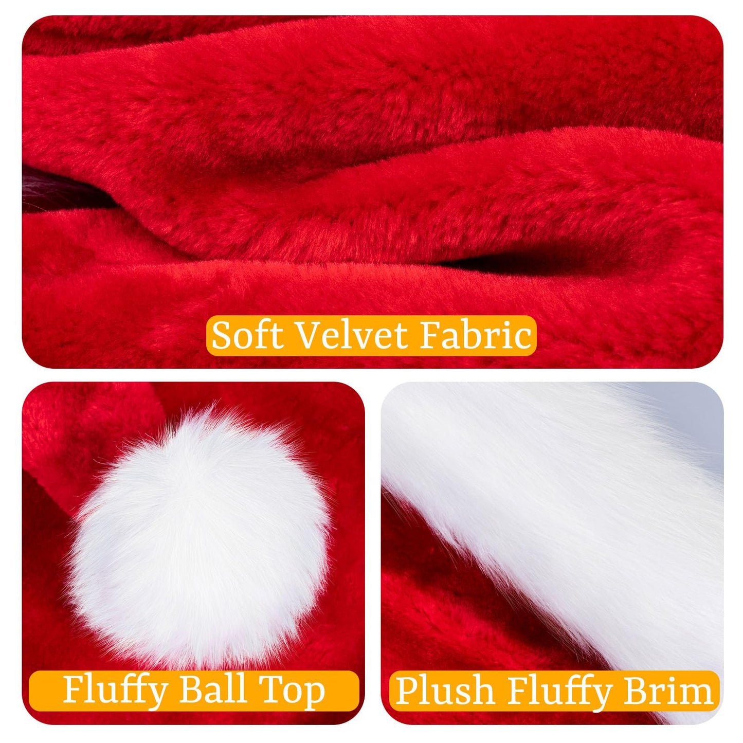 RJVW 6Pcs Santa Hats Christmas Hats: Xmas Holiday Hat for Adults, Unisex Velvet Classic Santa Hat for Xmas New Year