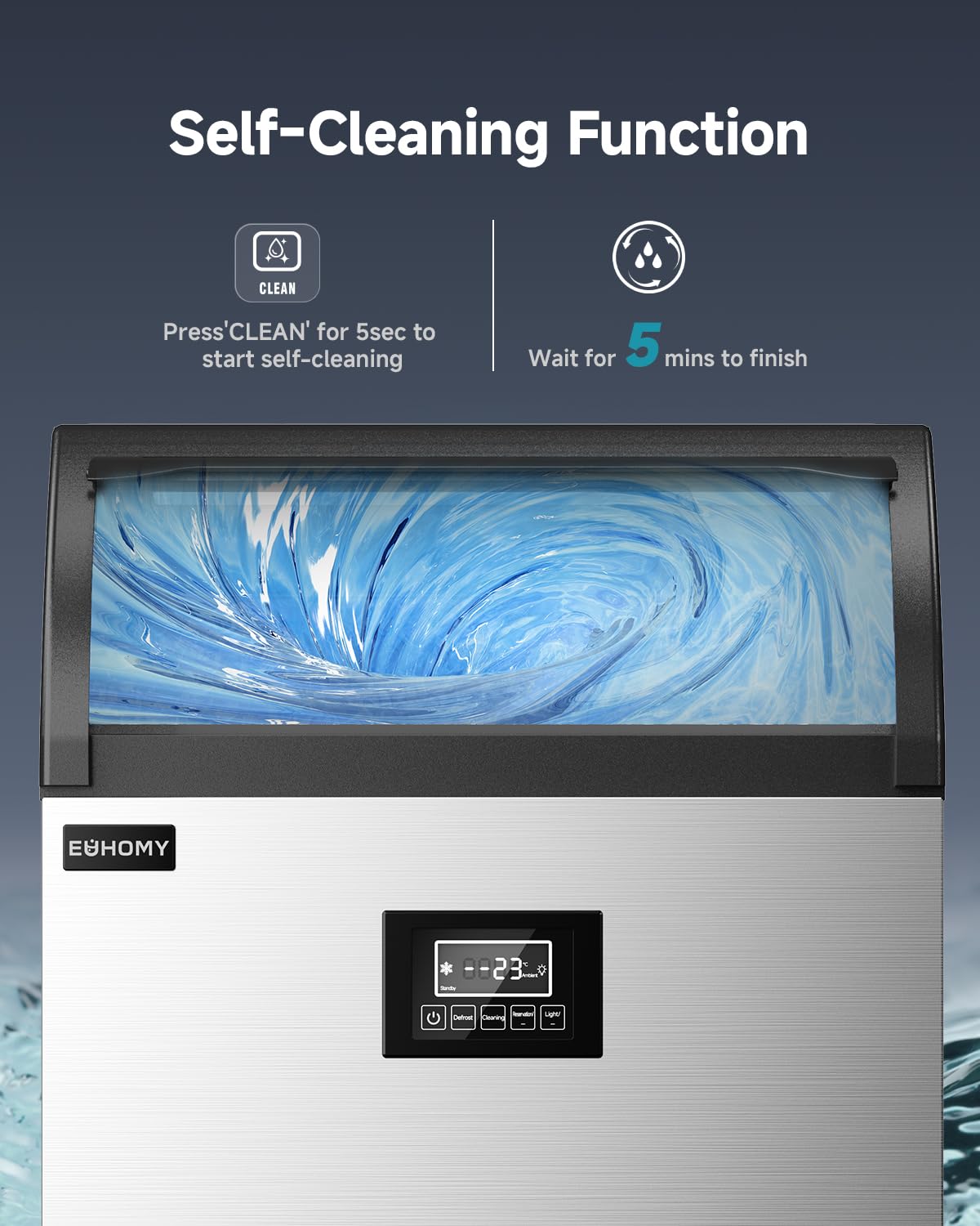 EUHOMY Commercial Ice Maker,350lbs/24H,Stainless Steel Under Counter Ice Machine with Water Filter,40lbs Storage Capacity, 126 Cubes in 8-12 Mins, Freestanding Ice Machine for Home/Bar/Cafe/Restaurant