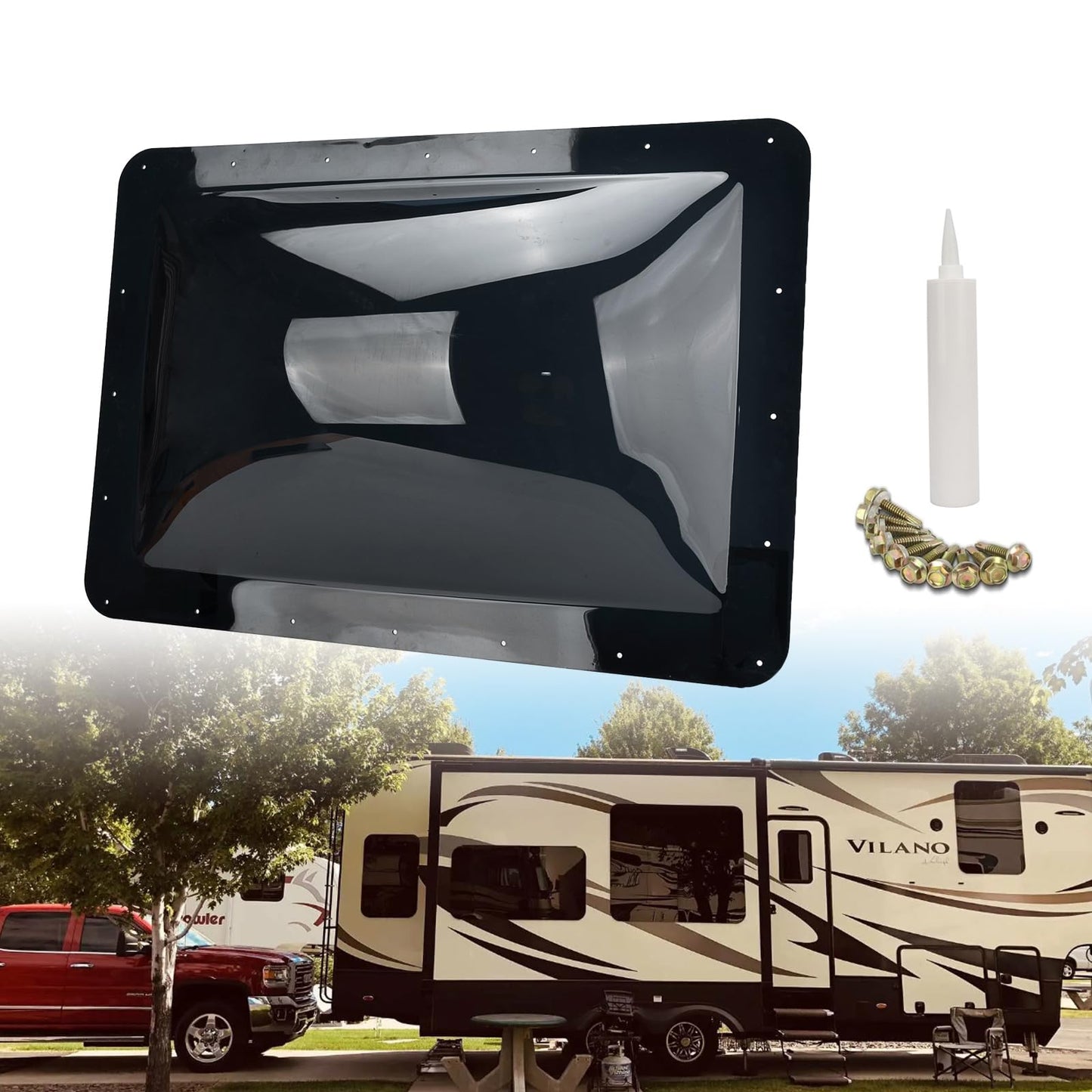 GEATaaT RV Skylight Outer Dome,18"x26" OD Universal Skylight Fits All Standard 14" x 22" Skylight Openings Replacement Travel Trailer RV Camper Truck (Smoke)