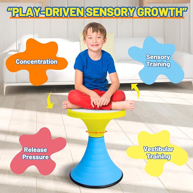 AOBOTE Kids Wobble Stool, 360° Rotatable Children Swivel Chair with Color Block Design, 100KG Load Bearing, for Home and Classroom Learning, Ages 6+ (Yellow)