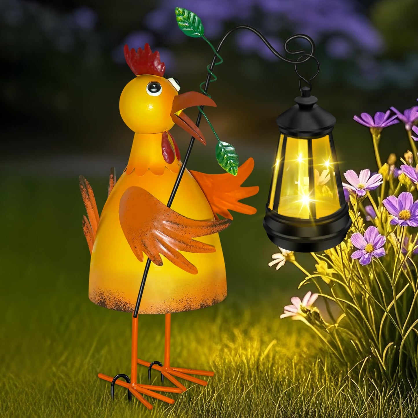 ostritec Solar Garden Decor Outdoor Statue, Metal Chicken with Solar Lantern for Outdoor, Yard, Patio Decor, Unique Birthday Gifts for Women Mom Grandma Cute Housewarming Gifts
