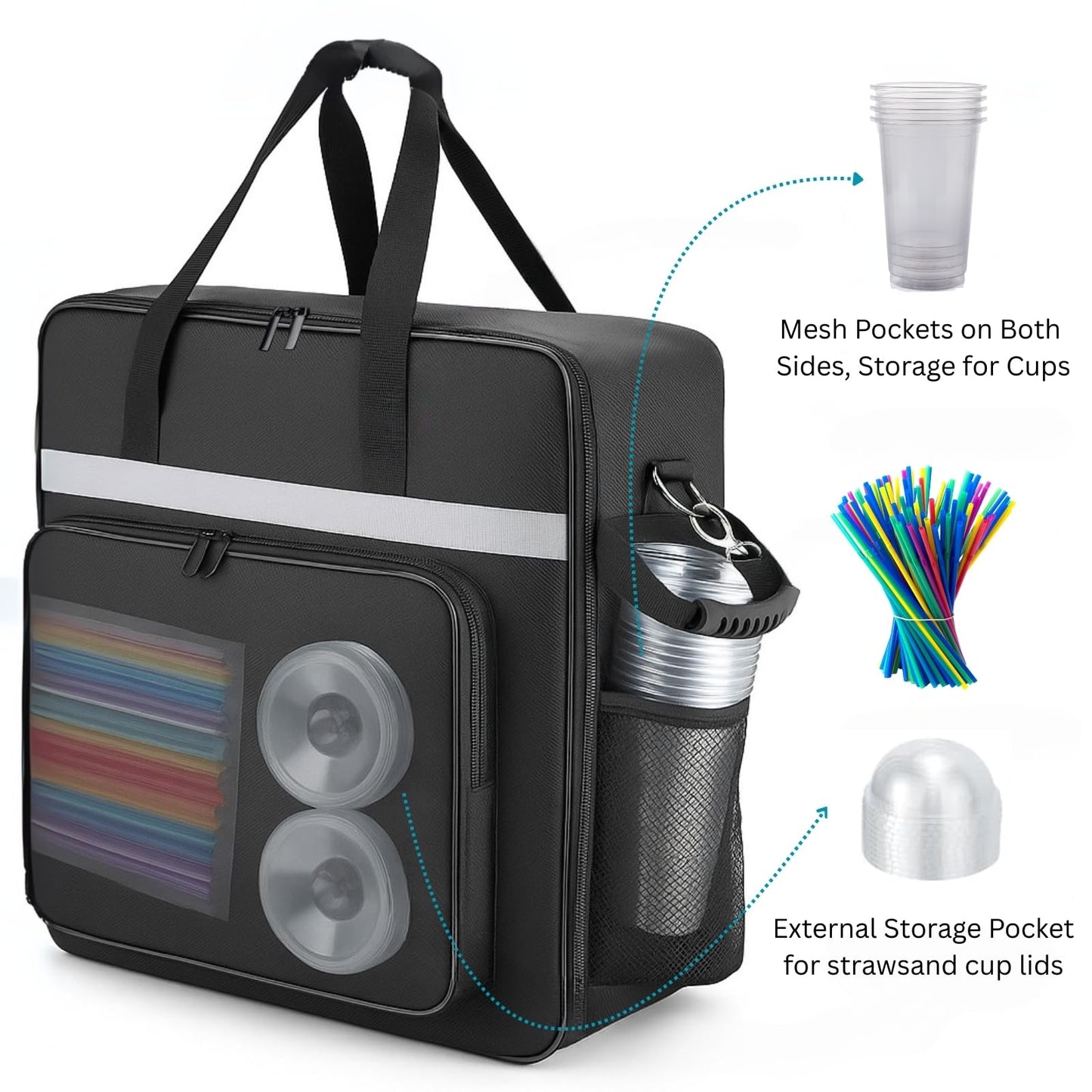 Merrifete Carrying Bag for Ninja Slushie Machine FS301/FS300/FS299, Portable Tote Bag with Front-Opening Design, Side Handles, Padded Shoulder Strap for Frozen Drink Maker Accessories