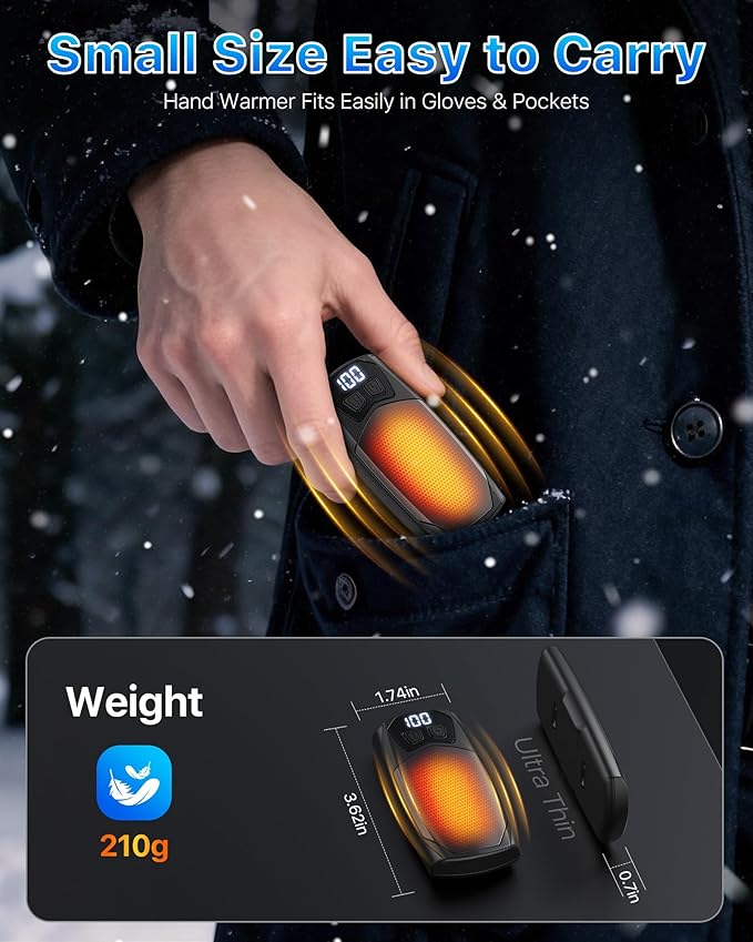 Kesguar Hand Warmers Rechargeable 2 Pack - 6000mAh Electric AI Handwarmers, LED Display & 5-Level Heating, 20Hrs Long Lasting, 2-in-1 Portable Heater, Gifts for Men/Women/Golf/Hunting
