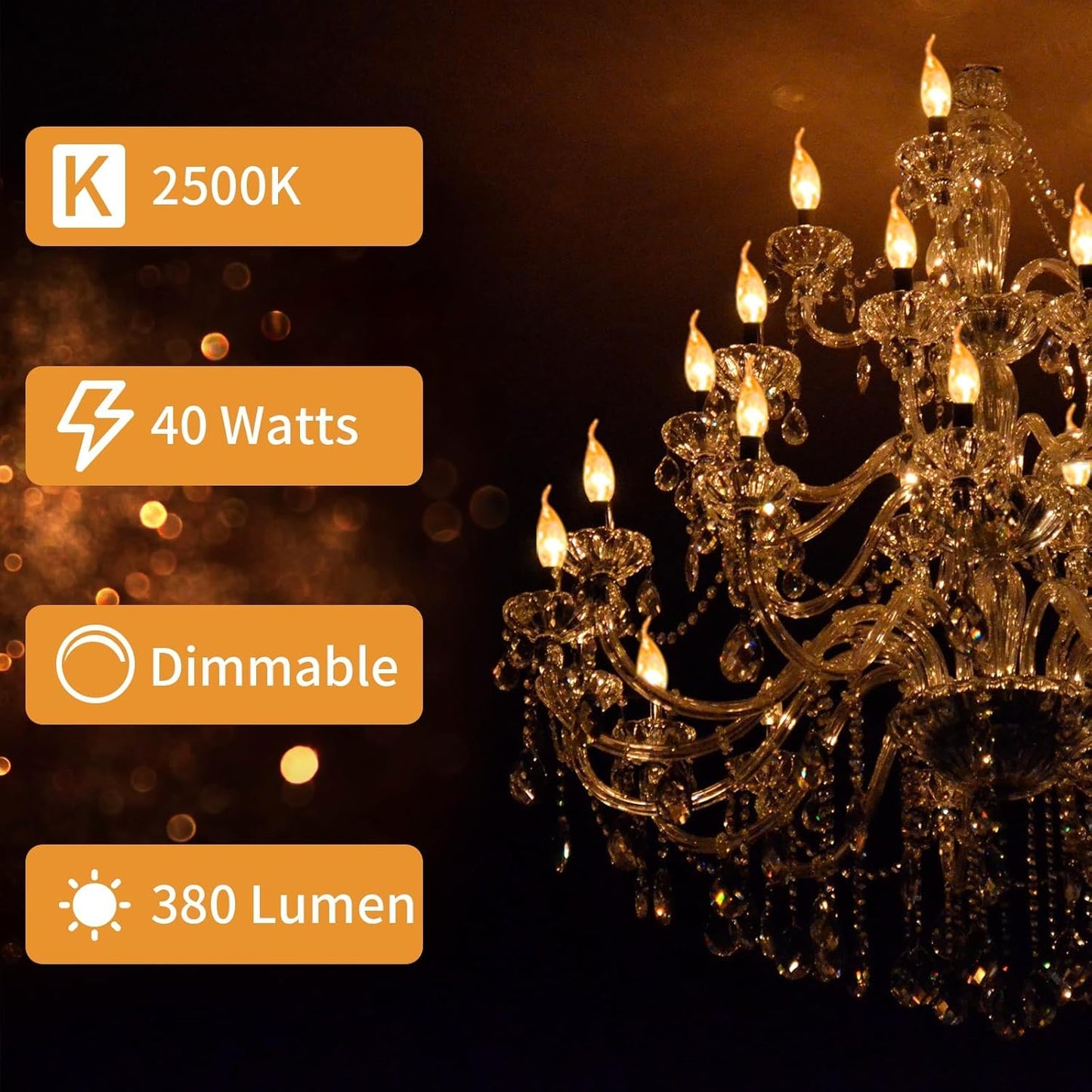COLWATT 4-Pack E12 Candle Light Bulbs 40W Warm White 2500K, 380 Lumen Dimmable Chandelier Light Bulbs for Ceiling Fan, Pendants or Outdoor, CA10 Clear Candelabra Base Bulbs