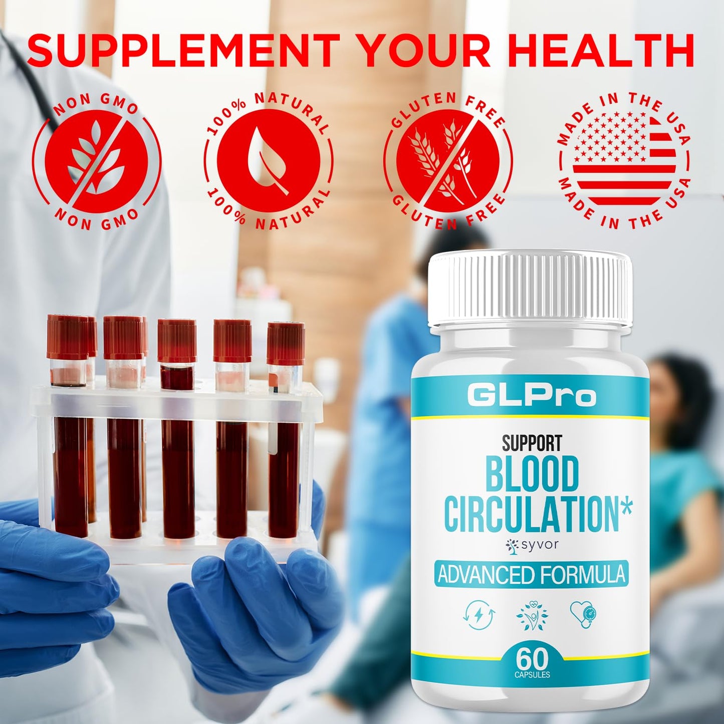 (3 Pack) GLPro Blood Capsules, Official GLPro Blood Health Support Pills with All Natural Ingredients, Advanced Formula Supplement with Maximum Strength Premium Vitamins for Women & Men (180 Capsules)