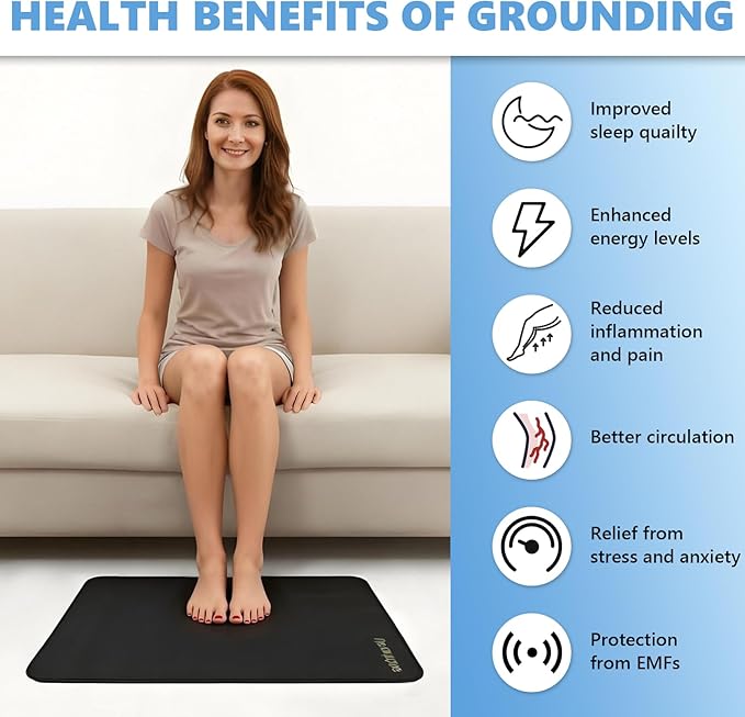 earthzhenxin Grounding Mat for Feet, Grounding Mat Improve Sleep, Relieve Pain, Conductive Mat for Magnetic Therapy, Earth Connected Pad for Home, Office and Work 1 Pack(Black 16"x24")