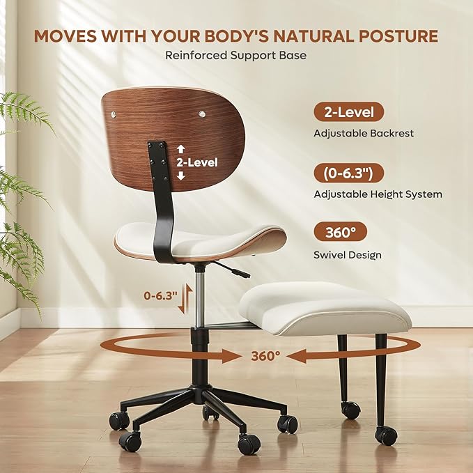 Bestier Cross Legged Office Chair with Wider Bentwood Back Support, Ergonomic Meditation Office Chair for Adults up to 300 lbs, 360° Swivel Adjustable Height for Multi Position White